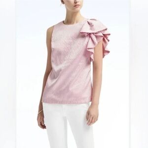 🎀 Banana Republic Barbiecore Ruffled Shoulder Sleeveless Striped Shirt Size L